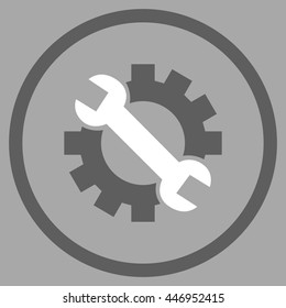 System Preferences vector bicolor icon. Image style is a flat icon symbol inside a circle, dark gray and white colors, silver background.