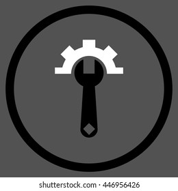 System Preferences vector bicolor icon. Image style is a flat icon symbol inside a circle, black and white colors, gray background.