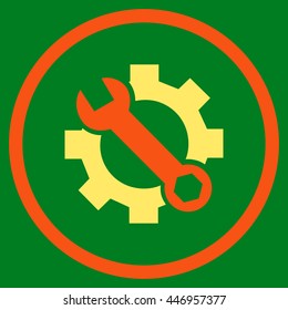 System Preferences vector bicolor icon. Image style is a flat icon symbol inside a circle, orange and yellow colors, green background.