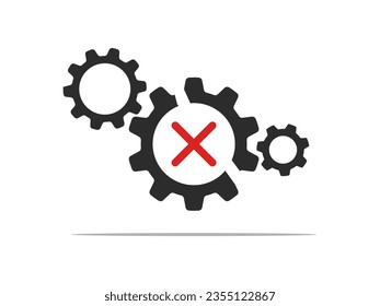System problem alert. Broken gear with wrong sign vector 