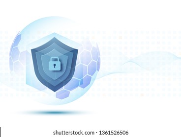 System Protection Concept, Protect Sheild Cyber Concept. Vector Illustration.