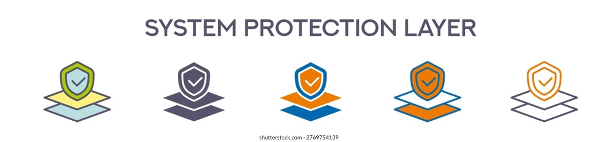 System Protection Layer Element For Design Graphic - Multi Styles. Vector Illustration Of Two Colored And Black. Multiple Icons Designs Can Be Used For Mobile, Ui, Web