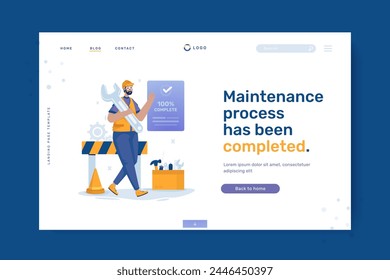 Systemreparatur abgeschlossen, Website-Wartungs-Illustration auf Landing Page Design