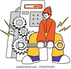 System repairs and maintenance flat illustration vector landing page