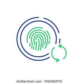 System Security Update and Upgrade concept. Fingerprint Recognition, Biometric Identification Icon. Update Process of Security System. Install New Password. Access Protection. Vector illustration.
