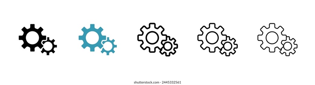 System Settings and Gear Icons. Mechanical Adjustment and Engineering Symbols.