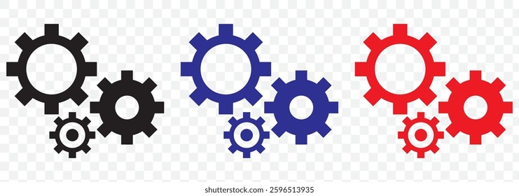 System Settings and Gear Icons. Mechanical Adjustment and Engineering Symbols.