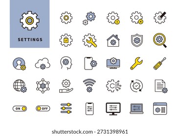 Configuraciones del sistema e iconos de administración para el diseño de la interfaz de usuario