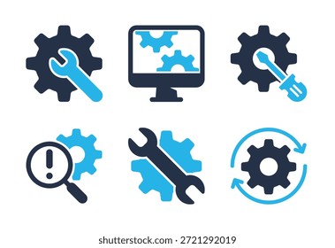 Ícone de Configurações do Sistema e Reparo definido. Ícones da série de glifos sólidos