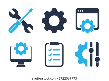 Conjunto de iconos de Configuraciones y reparaciones del sistema. Iconos de la serie de glifos sólidos