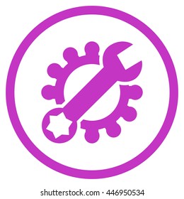 System Setup vector icon. Image style is a flat icon symbol inside a circle, violet color, white background.