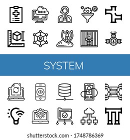 System Simple Icons Set. Contains Such Icons As Medical Record, D Printer, Cloud Computing, Link, Human Organs, Data Protection, Filter, Jail, Can Be Used For Web, Mobile And Logo