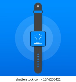 System software update, data update or synchronize with progress bar on the screen. Vector stock Illustration