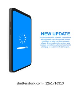 System software update, data update or synchronize with progress bar on the screen. Vector stock Illustration