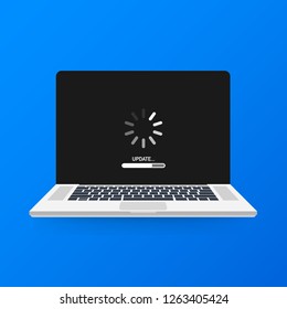 System software update, data update or synchronize with progress bar on the screen. Vector stock Illustration
