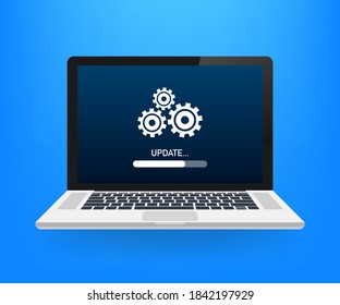 System software update, data update or synchronize with progress bar on the screen. Vector Illustration