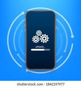 System software update, data update or synchronize with progress bar on the screen. Vector Illustration