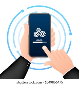 System software update, data update or synchronize with progress bar on the screen. Vector Illustration