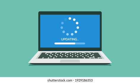 System Software Update And Loading Process Concept In Laptop Computer Screen, Flat Vector Illustration