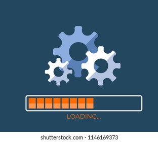 System software update and upgrade concept. Loading process screen. The image of the process of operation of gears. Vector illustration EPS10