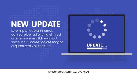 System software update and upgrade concept. Loading process in laptop screen. Vector illustration.