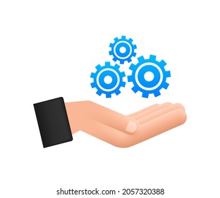System software update or upgrade concept with hands. Banner new update, Badge, sign. Vector illustration.