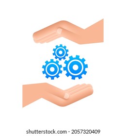 System software update or upgrade concept with hands. Banner new update, Badge, sign. Vector illustration.