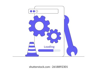 System software update and upgrade concept. Loading process in smart phone screen. Flat Cartoon Vector Illustration, icon. Stylish abstract design landing page