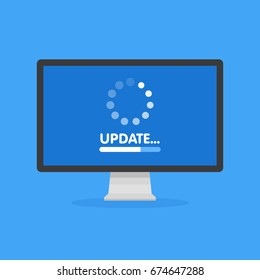 System Software Update And Upgrade Concept. Loading Process In Monitor Screen. Vector Illustration.