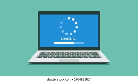 System Software Update And Upgrade, Loading Process, Computer Installation On Laptop Concept, Flat Vector Illustration