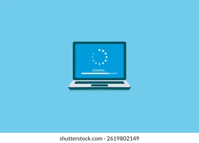 atualização e upgrade de software do sistema, processo de carregamento, instalação de computador no conceito de laptop, ilustração de vetor plano.
