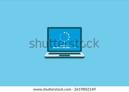 system software update and upgrade, loading process, computer installation on laptop concept, flat vector illustration.