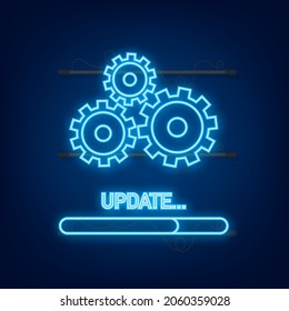System software update or upgrade neon icon. Banner new update, Badge, sign. Vector illustration