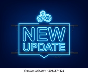 Icono de actualización o actualización de neon del software del sistema. Nueva actualización de banner, Badge, cartel. Ilustración del vector