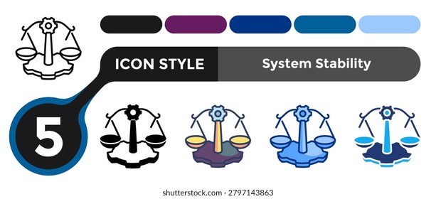 System Stability icon for illustrating reliable operating systems, balanced performance conditions, and sustained equilibrium concepts. Line, Filled, Color, Dualtone style.