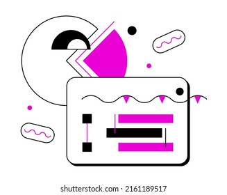 System and statistics - colorful flat design style illustration with linear elements. A purple colored composition with pie chart and data in comparison table. Information analysis and management idea