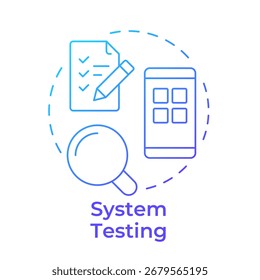 System testing blue gradient concept icon. Software engineering, quality assurance. Task list. Round shape line illustration. Abstract idea. Graphic design. Easy to use in infographic, presentation