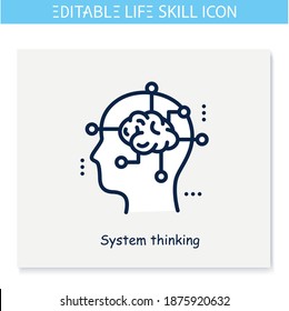 System thinking line icon. Planning, analyzing. Personality strengths and characteristics.Soft skills concept. Human resources management. Self cognition. Isolated vector illustration.Editable stroke 