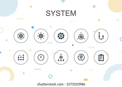 system trendy Infographic template. Thin line design with management, processing, plan, scheme icons