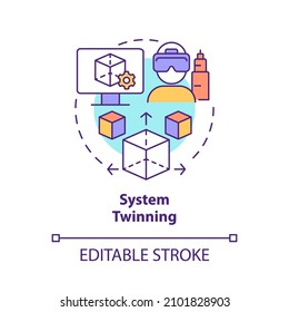 System twinning concept icon. Model-based engineering abstract idea thin line illustration. Create digital twin. Isolated outline drawing. Editable stroke. Roboto-Medium, Myriad Pro-Bold fonts used