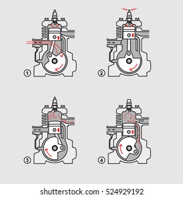 The system of two-stroke engines vector.Two-stroke engine vector.