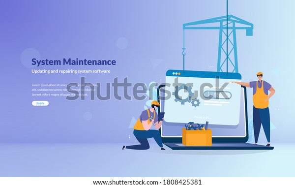 System under maintenance illustration\
concept, Error message about website under\
construction