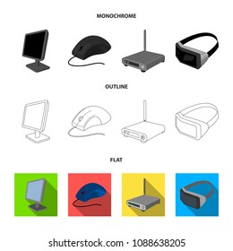 A system unit, a flash drive, a scanner and a SD card. Personal computer set collection icons in flat,outline,monochrome style vector symbol stock illustration web.