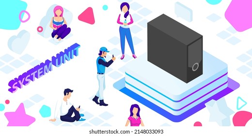 System unit isometric design icon. Vector web illustration. 3d colorful concept