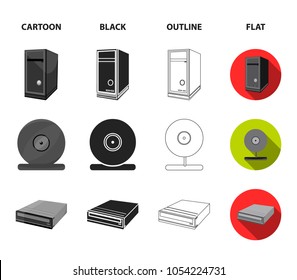 System unit, memory card and other equipment. Personal computer set collection icons in cartoon,black,outline,flat style vector symbol stock illustration web.