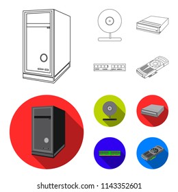 System unit, memory card and other equipment. Personal computer set collection icons in outline,flat style vector symbol stock illustration web.