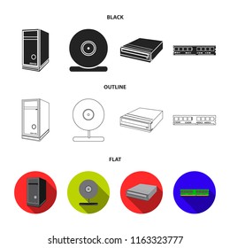 System unit, memory card and other equipment. Personal computer set collection icons in cartoon style vector symbol stock illustration web.