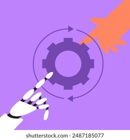 System update. Character programmer update the operating system with robot. System maintenance, software and program updates, technology. Flat vector illustration.