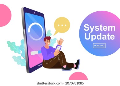 System update concept. Computer upgrade maintenance. software installation and new mobile system.