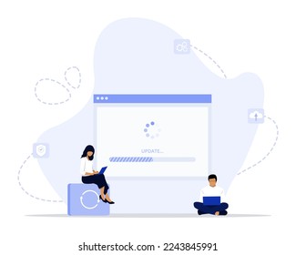 System Update Concept illustration, Showing people update operating system, Suitable for landing page, ui, web, App intro card, editorial, flyer, and banner 